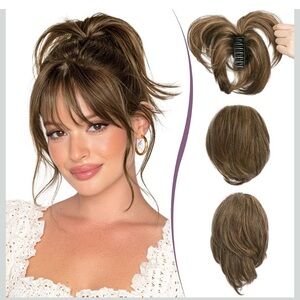 RUWISS Claw Clip Human Hair Ponytail Extension,9”Chocolate Brown to Dark Brown